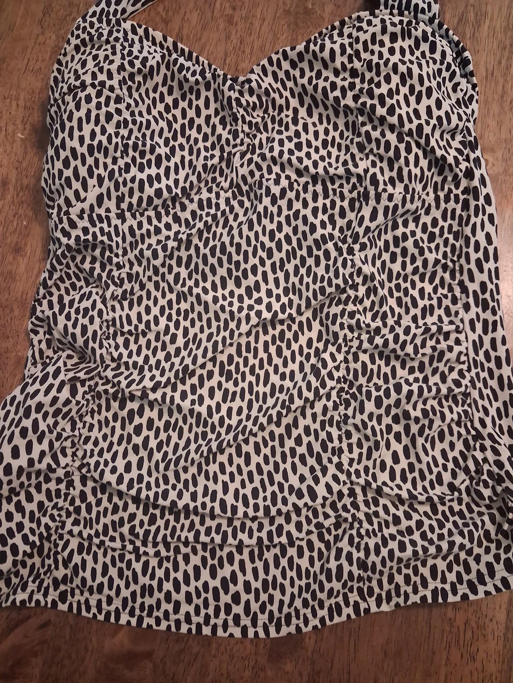 Lands' End Black and Cream Halter Ruffle Swim Tankini Top 10